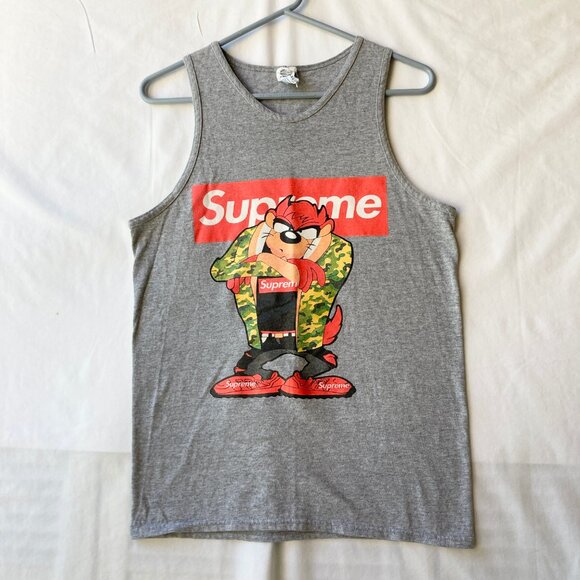 Vintage Taz Tasmanian Devil Camo Supreme Tank Top Muscle T-Shirt Size Small Gray - Picture 4 of 15